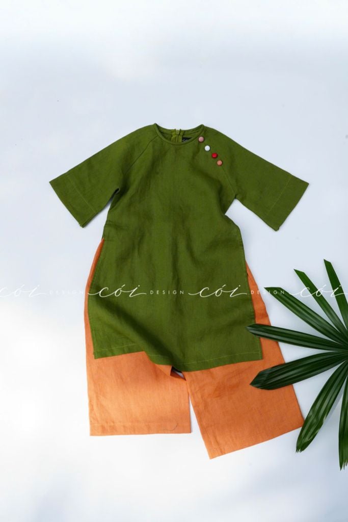 Set Áo Dài Bé Gái Sắc Xuân Linen Cói Design
