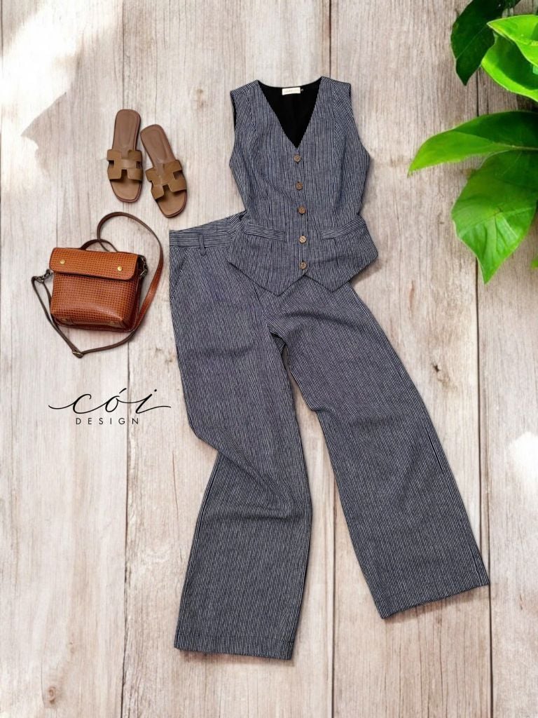 Quần suông sọc Linen hàn Cói Design