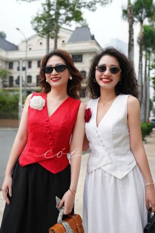 Áo gile nút bọc Linen tưng premium Cói Design