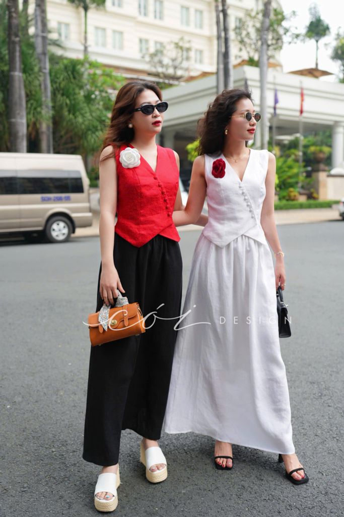 Áo gile nút bọc Linen tưng premium Cói Design