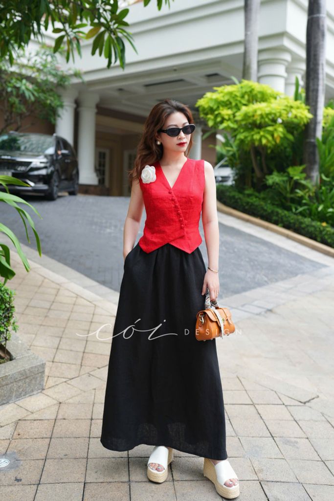 Chân váy suông lưng thun linen tưng Cói Design