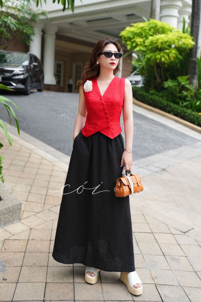Áo gile nút bọc Linen tưng premium Cói Design