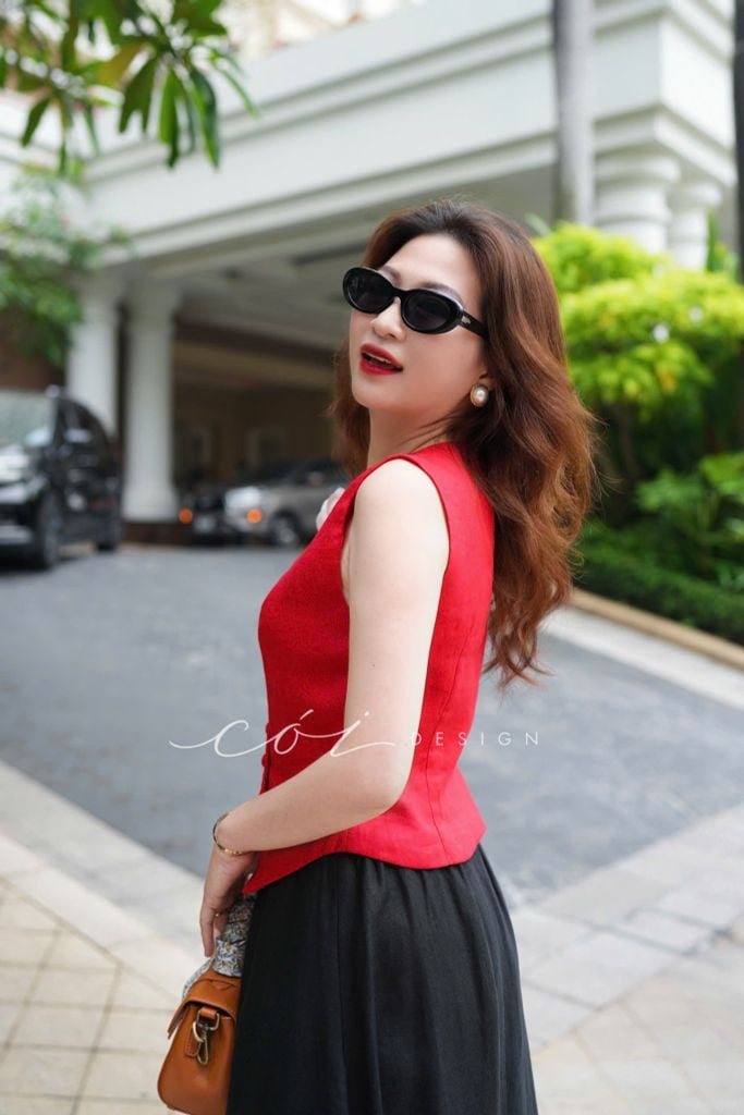 Áo Gile Nút Bọc Linen Cói Design