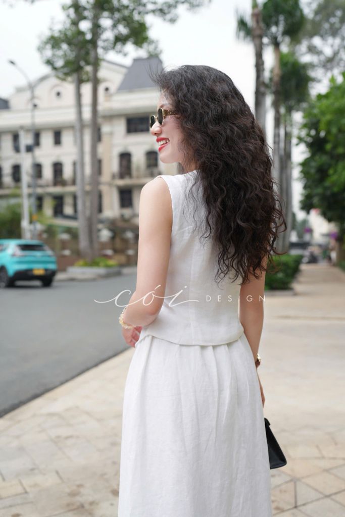 Áo gile nút bọc Linen tưng premium Cói Design