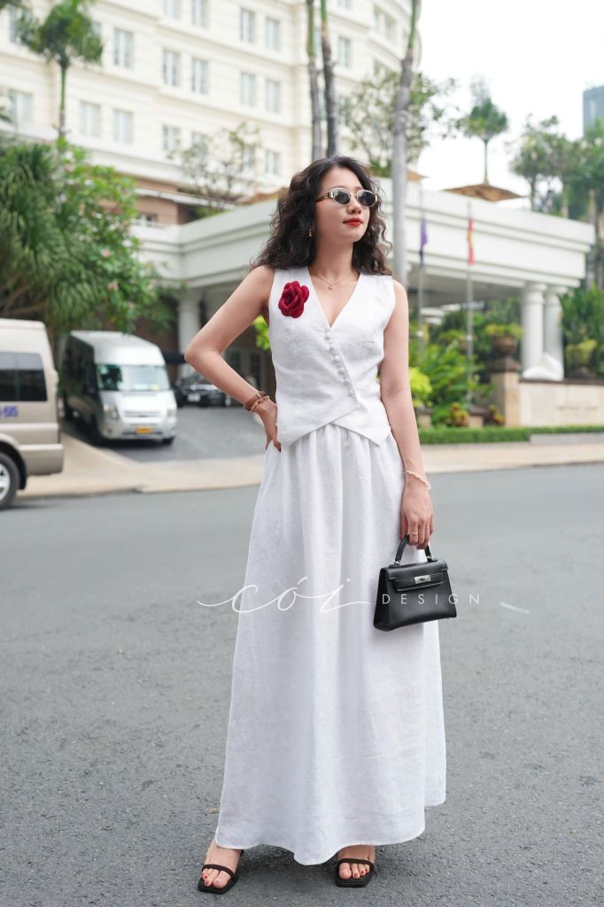 Chân váy suông lưng thun linen tưng Cói Design