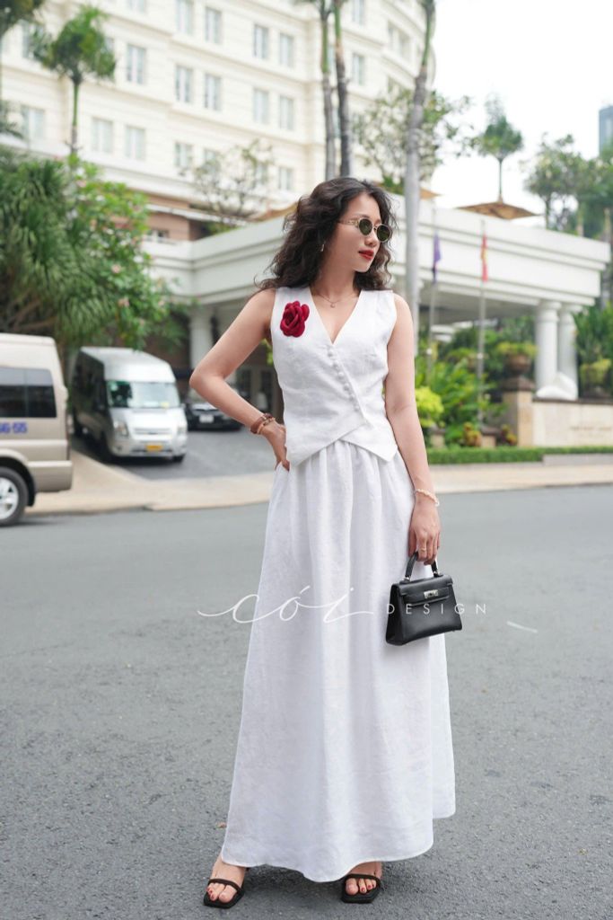 Áo gile nút bọc Linen tưng premium Cói Design