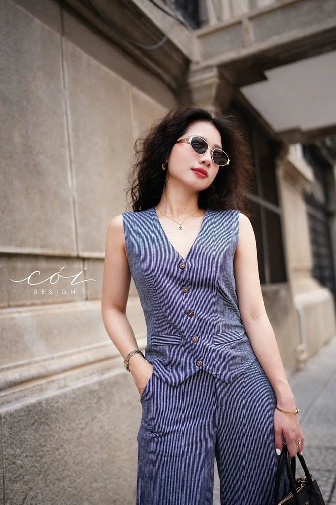 Áo gile sọc linen hàn Cói Design