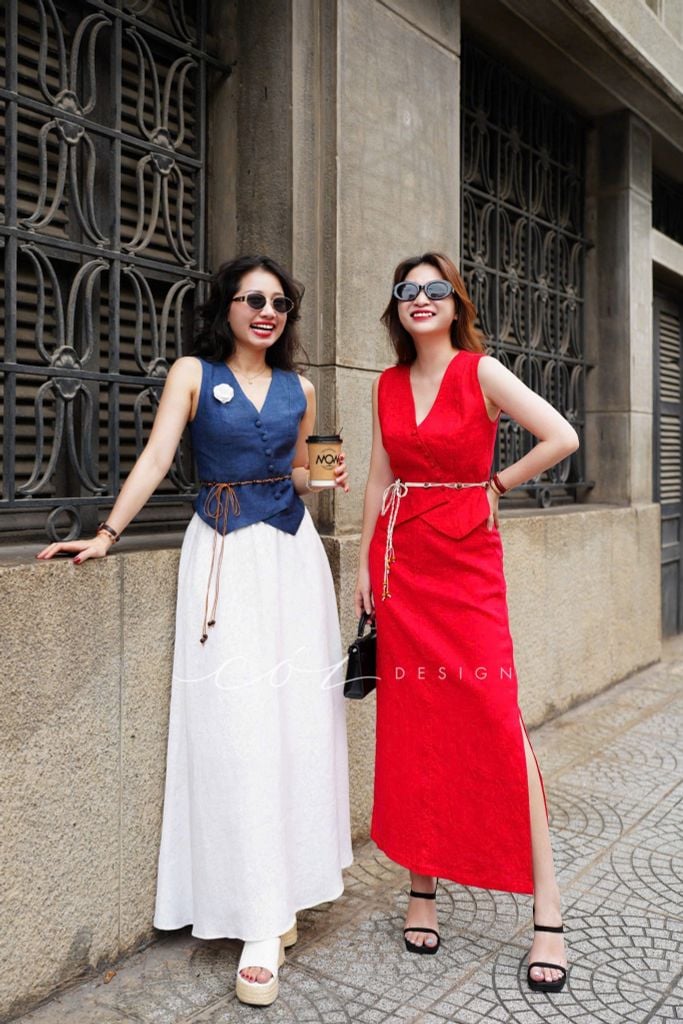 Áo gile nút bọc Linen tưng premium Cói Design