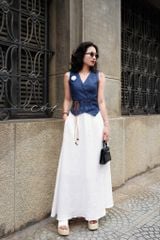 Áo gile nút bọc Linen tưng premium Cói Design