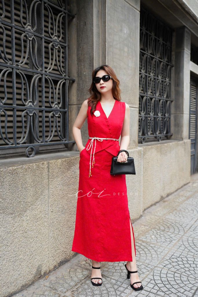Áo gile nút bọc Linen tưng premium Cói Design