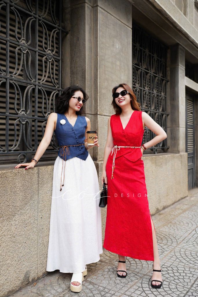 Áo gile nút bọc Linen tưng premium Cói Design