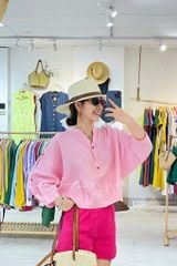 Áo cổ trụ 19 nút bọc màu Linen tưng premium Cói Design