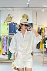 Áo cổ trụ 19 nút bọc màu Linen tưng premium Cói Design