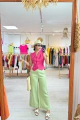 Quần suông nút bọc màu Linen tưng premium Cói Design