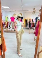 Quần suông nút bọc màu Linen tưng premium Cói Design