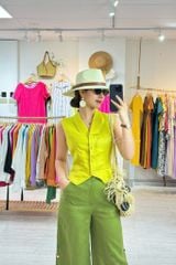 Quần suông nút bọc màu Linen tưng premium Cói Design