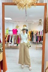 Quần suông nút bọc màu Linen tưng premium Cói Design