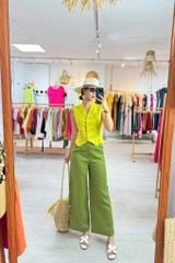 Quần suông nút bọc màu Linen tưng premium Cói Design