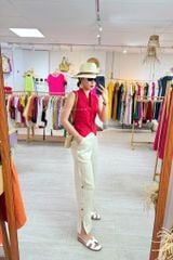 Quần suông nút bọc màu Linen tưng premium Cói Design