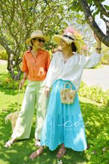 Áo cổ tim xếp nhún tay phồng Linen tưng premium Cói Design
