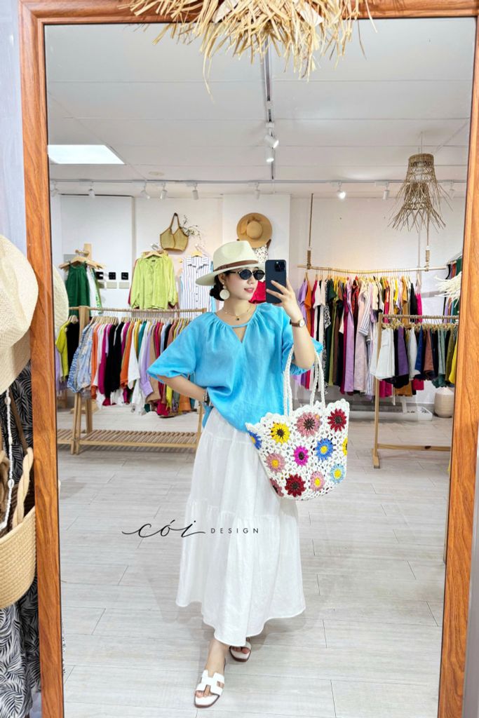 Áo cổ xếp nhúng tay bí linen tưng premium Cói Design