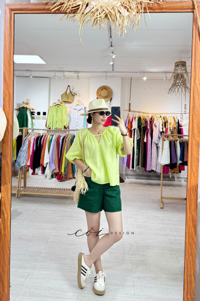 Áo cổ xếp nhúng tay bí linen tưng premium Cói Design