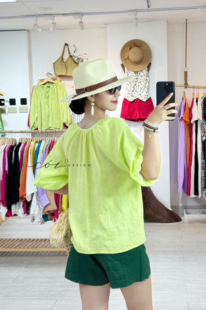 Áo cổ xếp nhúng tay bí linen tưng premium Cói Design