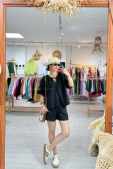 Áo cổ xếp nhúng tay bí linen tưng premium Cói Design