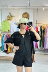 Áo cổ xếp nhúng tay bí linen tưng premium Cói Design