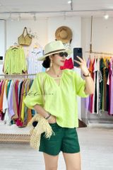 Áo cổ xếp nhúng tay bí linen tưng premium Cói Design