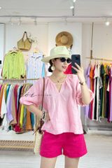 Áo cổ xếp nhúng tay bí linen tưng premium Cói Design