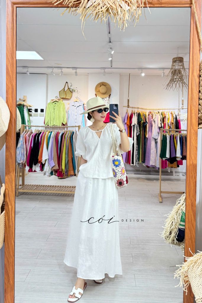 Áo cổ xếp nhúng tay bí linen tưng premium Cói Design