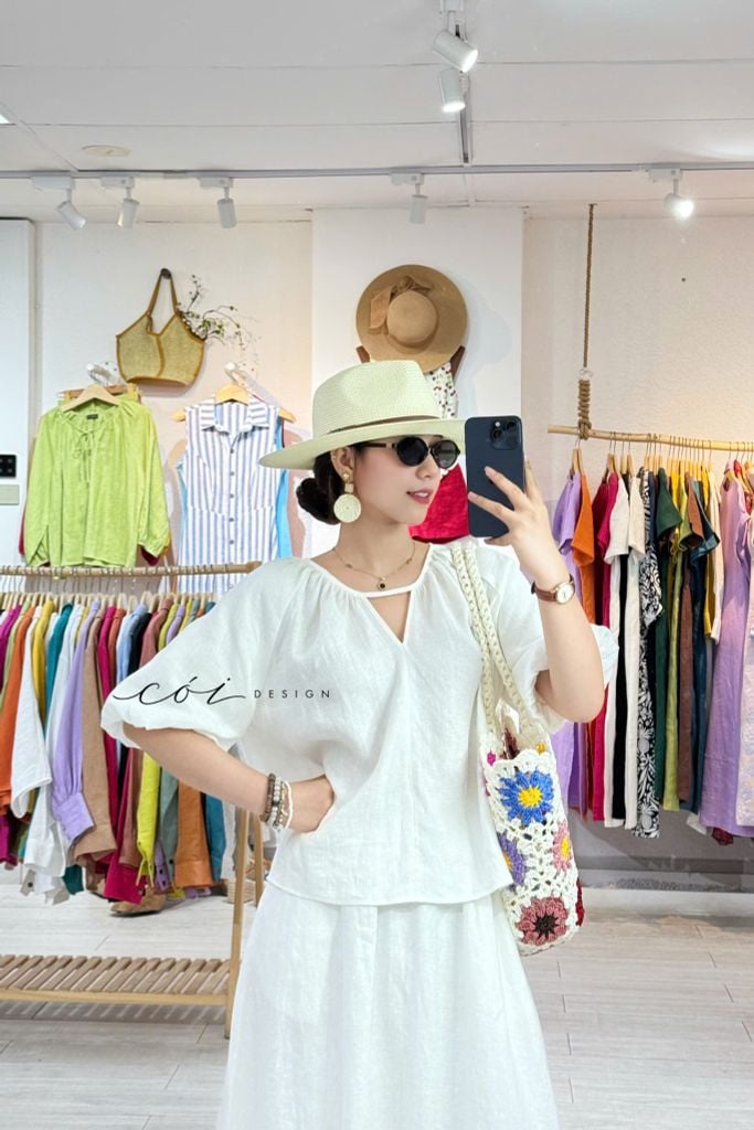 Áo cổ xếp nhúng tay bí linen tưng premium Cói Design