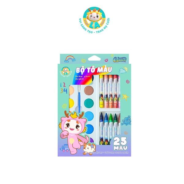  Bộ tô màu 25 màu (12 màu sáp và 13 màu nước) 