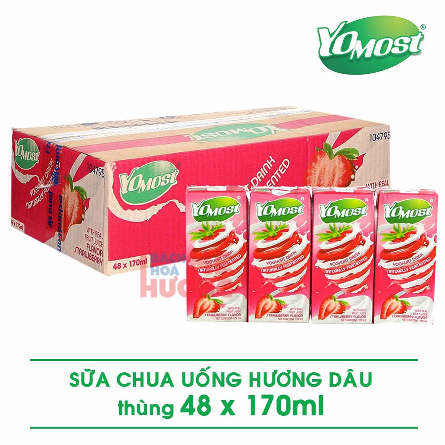  Thùng 48 hộp sữa chua lên men tự nhiên Yomost hương dâu 48x170ml 