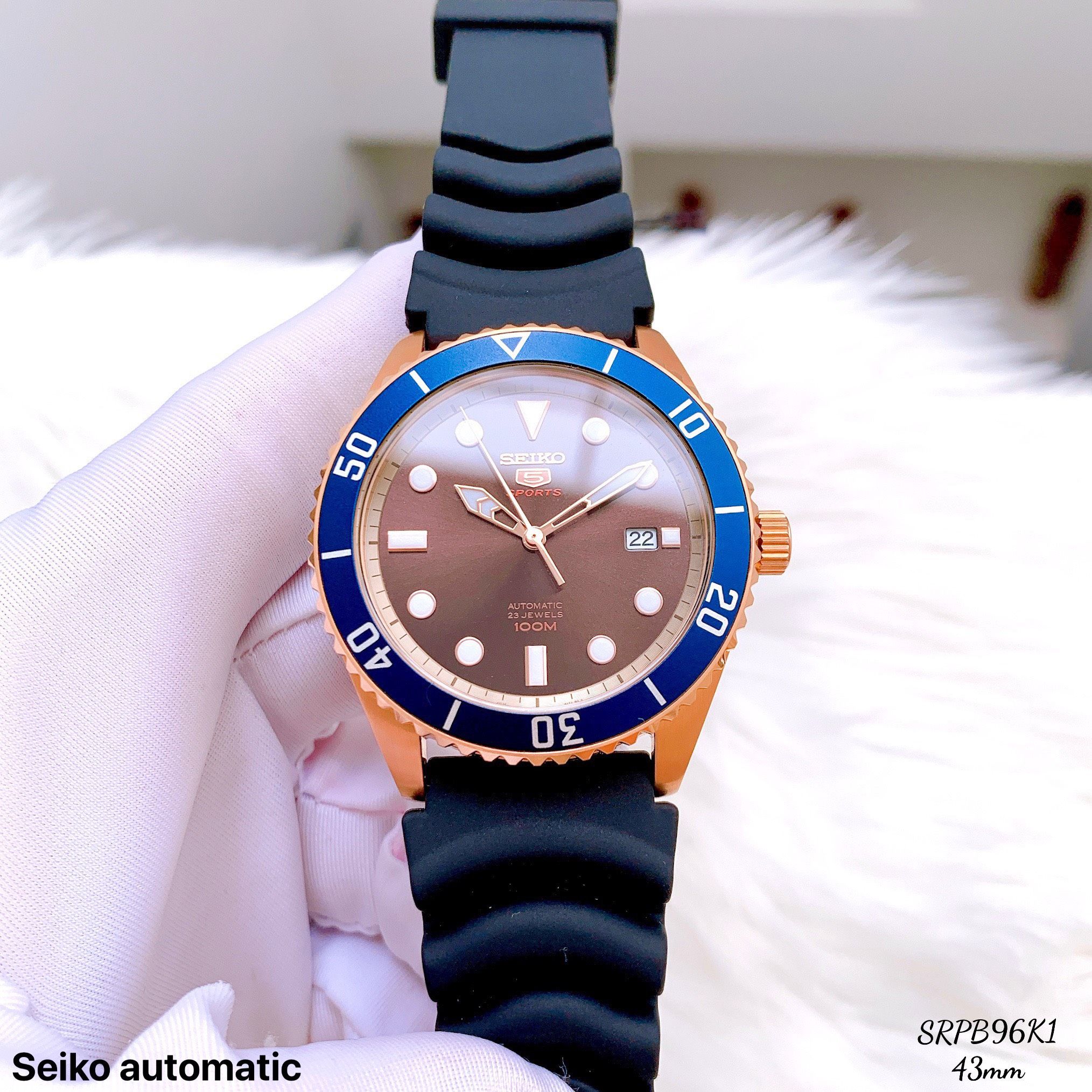 Seiko 5 Sports automatic Chocolate Rose Gold Rubber – BM WATCH