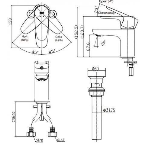 Vòi Lavabo nóng lạnh INAX LFV-1112S (SERIES 1110)
