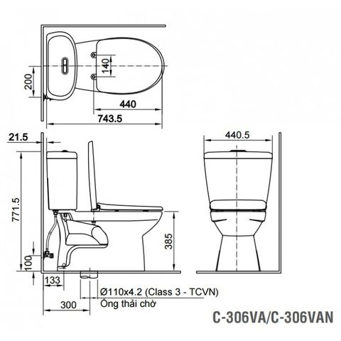Bồn Cầu 2 khối nắp êm INAX C-306VAN