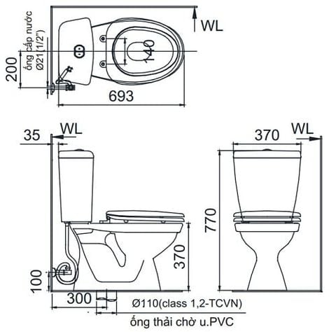Bồn Cầu 2 khối INAX C-108VA