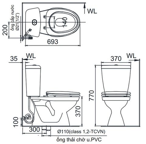 Bồn Cầu 2 khối nắp êm INAX C-108VAN