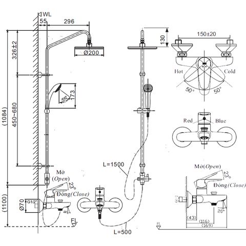 Bộ Sen Vòi Cây nóng lạnh INAX BFV-1115S-3C