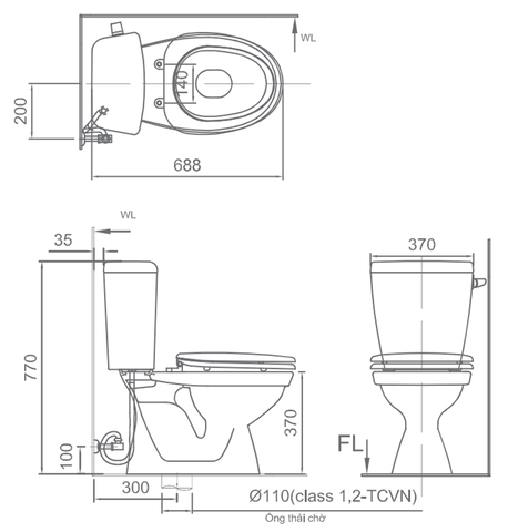 Bồn Cầu 2 khối nắp êm INAX C-117VAN