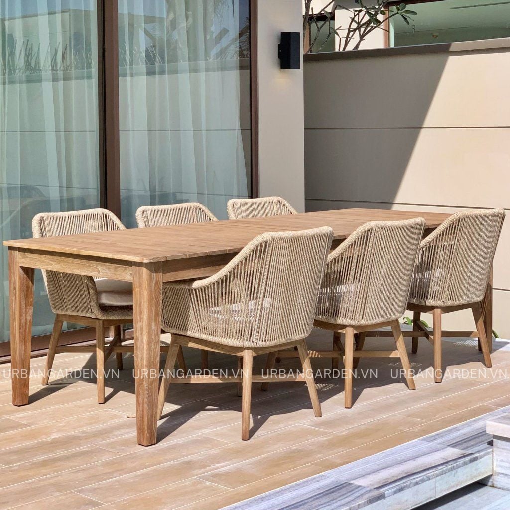  Bàn Ăn Chữ Nhật Gỗ Teak Nadi 