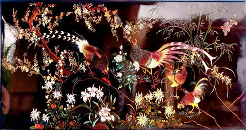 Tranh Sơn Mài Khắc Đông Dương - Trống Mái