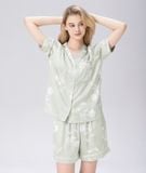  [LUXURY] Pijama Lụa Quần Ngắn In Hoa Trắng 