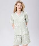  [LUXURY] Pijama Lụa Quần Ngắn In Hoa Trắng 