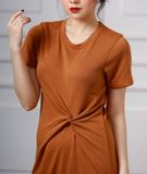  ĐẦM THUN SUÔNG DÀI NỮ KNOTI  CỔ TRÒN TAY NGẮN 
