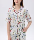  [LUXURY] Pijama Lụa In Hoa Đỏ 