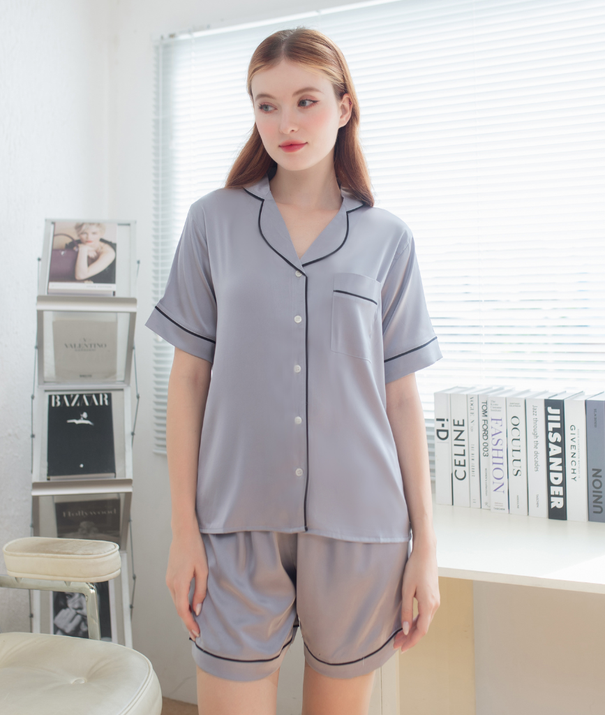  Combo Pijama Lụa Quần Ngắn Xanh, Đen, Xám 
