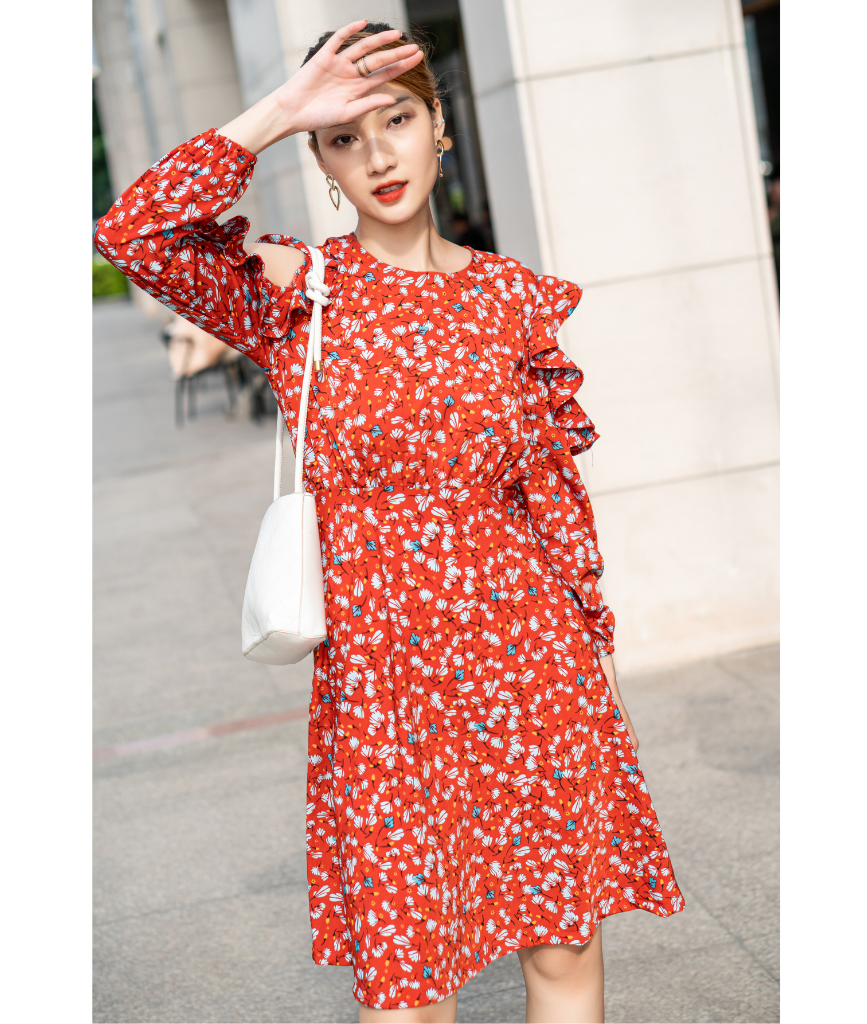  Đầm Xòe Tay Dài Khoét Tay Kimie 